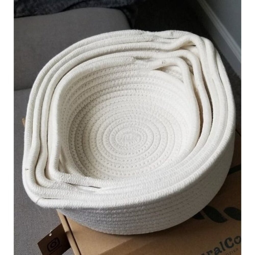 New 5-Piece Round Small Woven Baskets Set– Cotton Rope Baskets
